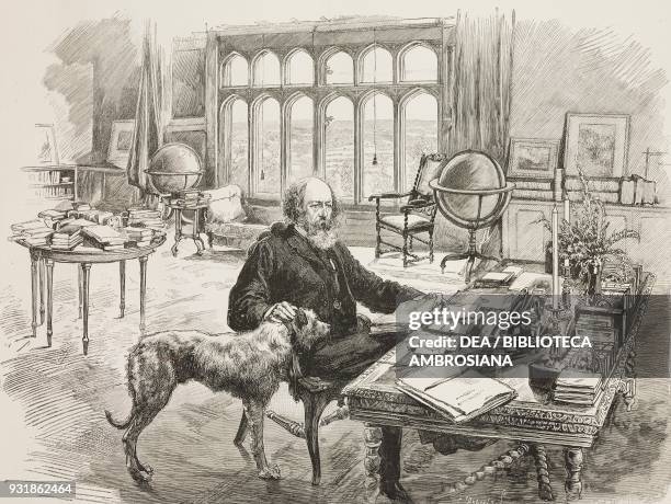 Lord Alfred Tennyson , English poet, in his studio, illustration from the magazine The Graphic, volume XXIX, n 747, March 22, 1884.