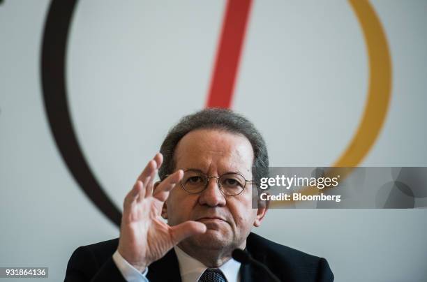 Vitor Constancio, vice president of the European Central Bank , gestures while speaking at the 'ECB and its Watchers' conference in Frankfurt,...