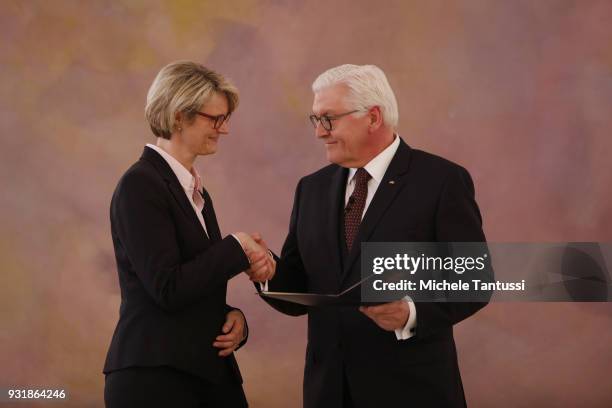 Education and Research Minister Anja Karliczek takes her oath from Germany President Frank-Walter Steinmeier to serve as Ministrer following the...