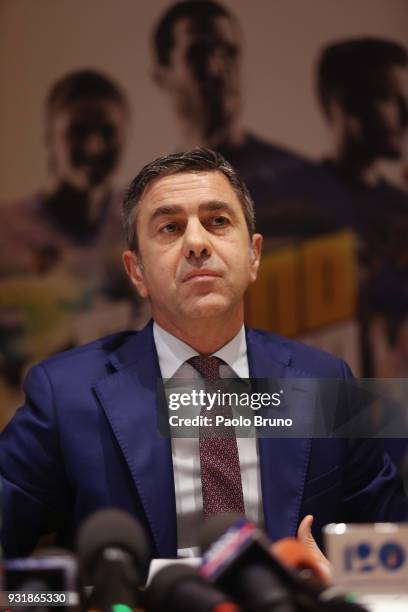 Vice Commissioner Alessandro Costacurta attends the FIGC press conference '120th Anniverary' of the Italian Football Federation on March 14, 2018 in...