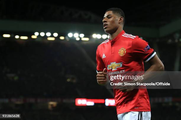 Marcus Rashford of Man Utd looks on during the UEFA Champions League Round of 16 Second Leg match between Manchester United and Sevilla FC at Old...