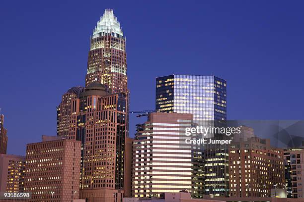 downtown charlotte, nc at night - charlotte north carolina night stock pictures, royalty-free photos & images