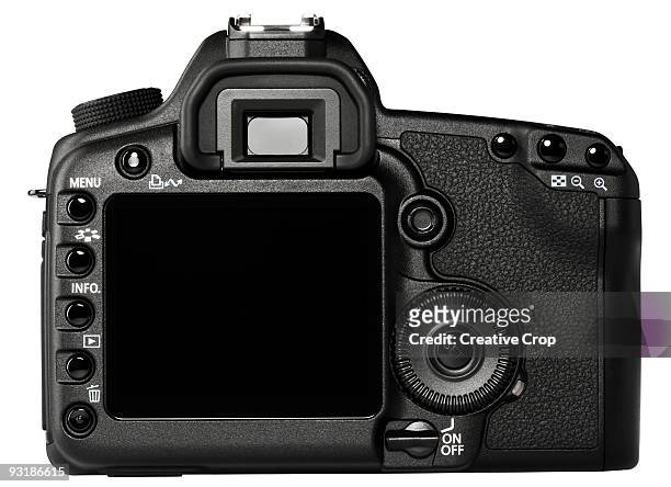 rear view of a digital slr camera - spiegelreflexkamera stock-fotos und bilder