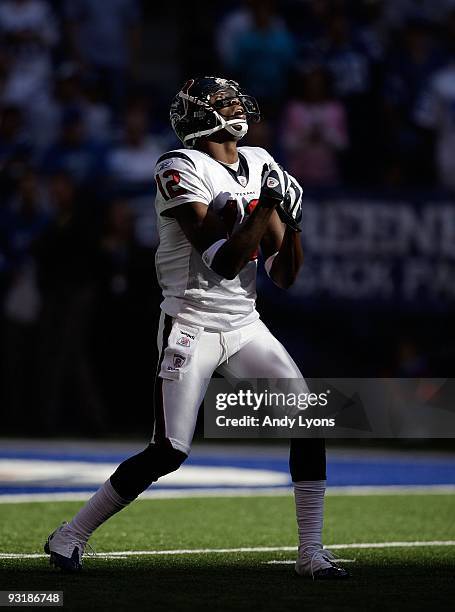 Jacoby Jones of the Houston Texans is pictured during the NFL game against the Indianapolis Colts at Lucas Oil Stadium on November 8, 2009 in...