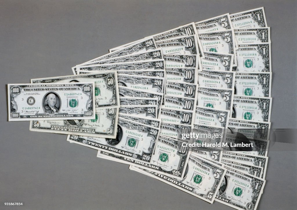 Variety of US currencies