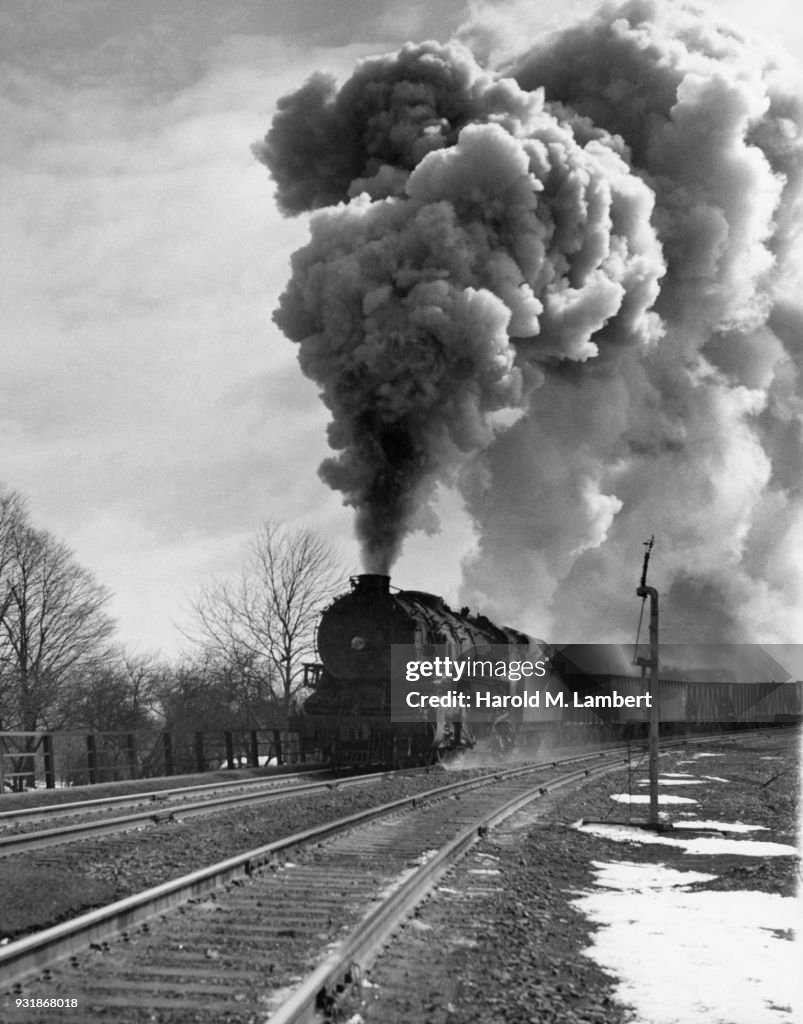 Steam train on railway track