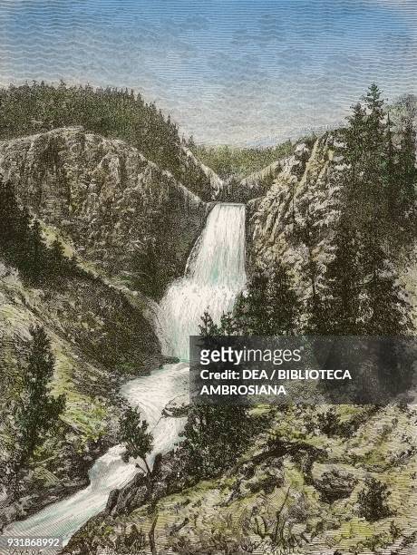 Lower cataract on the Yellowstone river, drawing by Thomas Taylor from a photograph, from The US National Park described by Ferdinand Vandeveer...