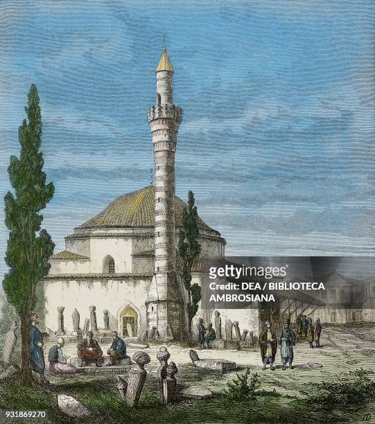 Giaour Meidan mosque, Trabzon, Turkey, drawing from Travels in Lazistan and in Armenia text and drawings by Theophile-Louis Deyrolle , from Il Giro...