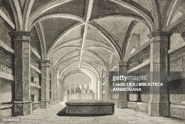 The Royal vault under St George's chapel, Windsor, where Leopold, Duke of Albany , is buried: 1 George III, 2 Queen Charlotte, 3 Princess Amelia, 4...