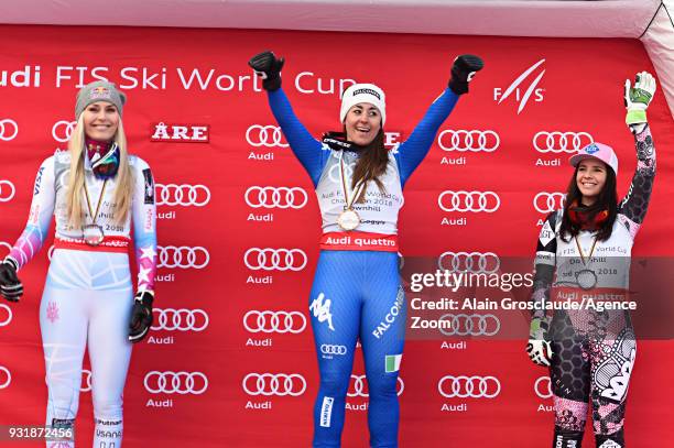 Lindsey Vonn of USA takes 2nd place, Sofia Goggia of Italy wins the globe in the women downhill standing, Tina Weirather of Liechtenstein takes 3rd...