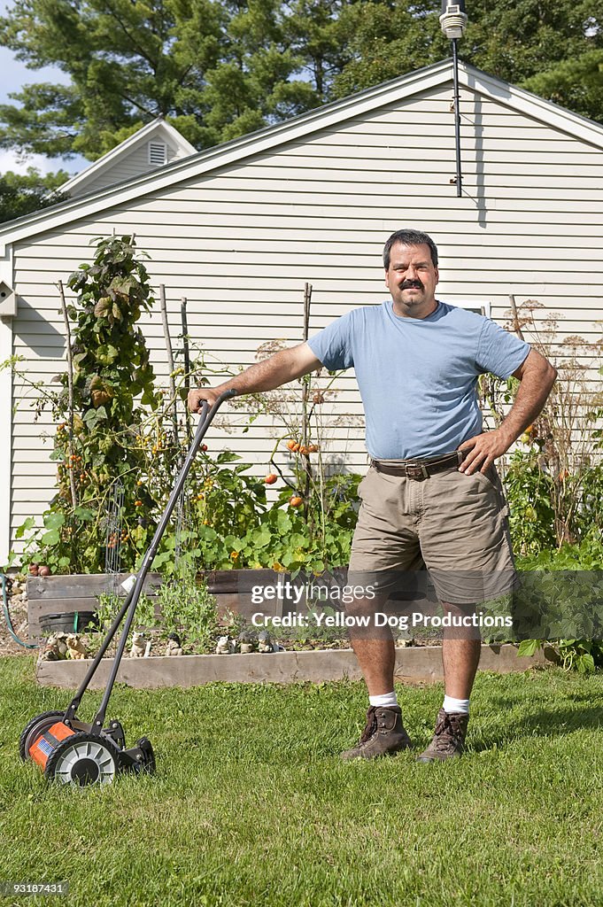 Portrait Of Man With Push Lawn Mower High-Res Stock Photo Getty