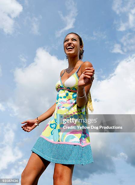 young woman outdoors smiling, low angle - manchester vermont stock pictures, royalty-free photos & images