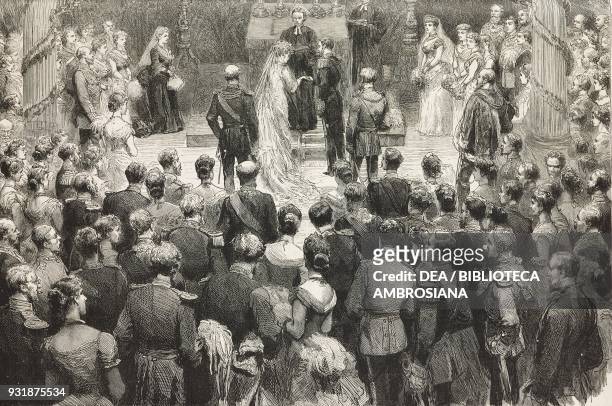 The ceremony in the chapel of the old castle, the marriage of Prince Louis of Battenberg and Princess Victoria of Hesse and by Rhine, Darmstadt,...