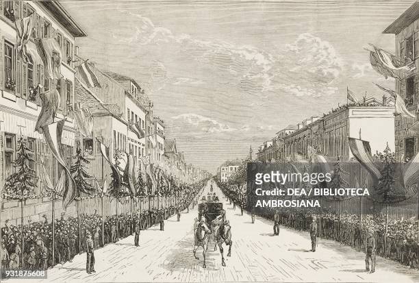 The Royal party returning to the Ludwig Palace after the ceremony, the marriage of Prince Louis of Battenberg and Princess Victoria of Hesse and by...