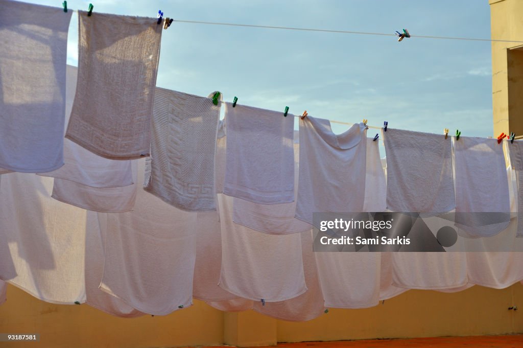 Hotel's towels drying on terrace