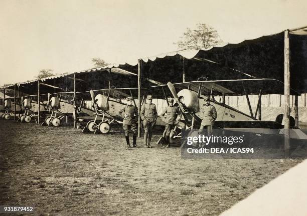 Fighter Nieuport 11 of the Italian Air Force at an airfield, World War I, Italy, 20th century.