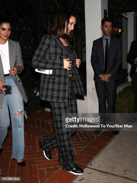 Bella Hadid is seen on March 13, 2018 in Los Angeles, California.