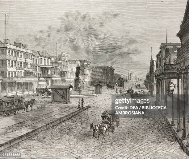 Yellow fever victims being carried along Canal Street to the cemetery, during the epidemic in New Orleans, United States of America, engraving from...