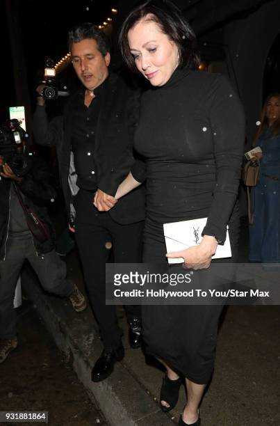 Chris Cortazzo and Shannen Doherty are seen on March 13, 2018 in Los Angeles, California.