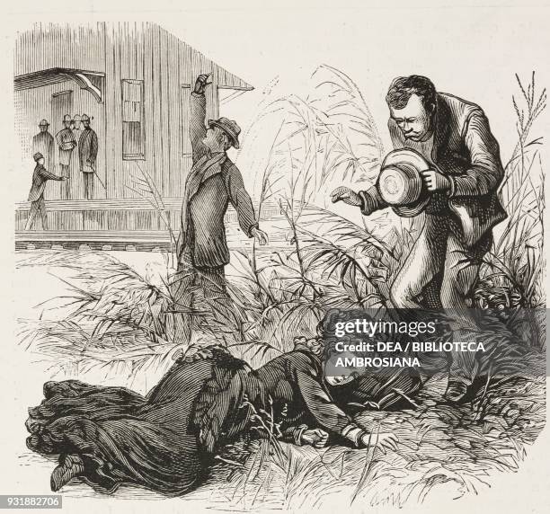 Dying woman during the yellow fever epidemic in New Orleans, United States of America, engraving from L'Illustrazione Italiana, Year 5, No 41,...