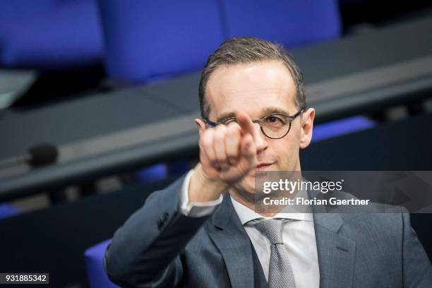 German Foreign Minister and Vice Chancellor Heiko Maas is pictured after the swearing-in ceremony of the new federal government on March 14, 2018 in...