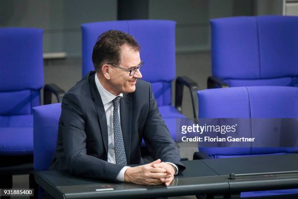 German Development Minister Gerd Mueller is pictured during the swearing-in ceremony of the new federal government on March 14, 2018 in Berlin,...