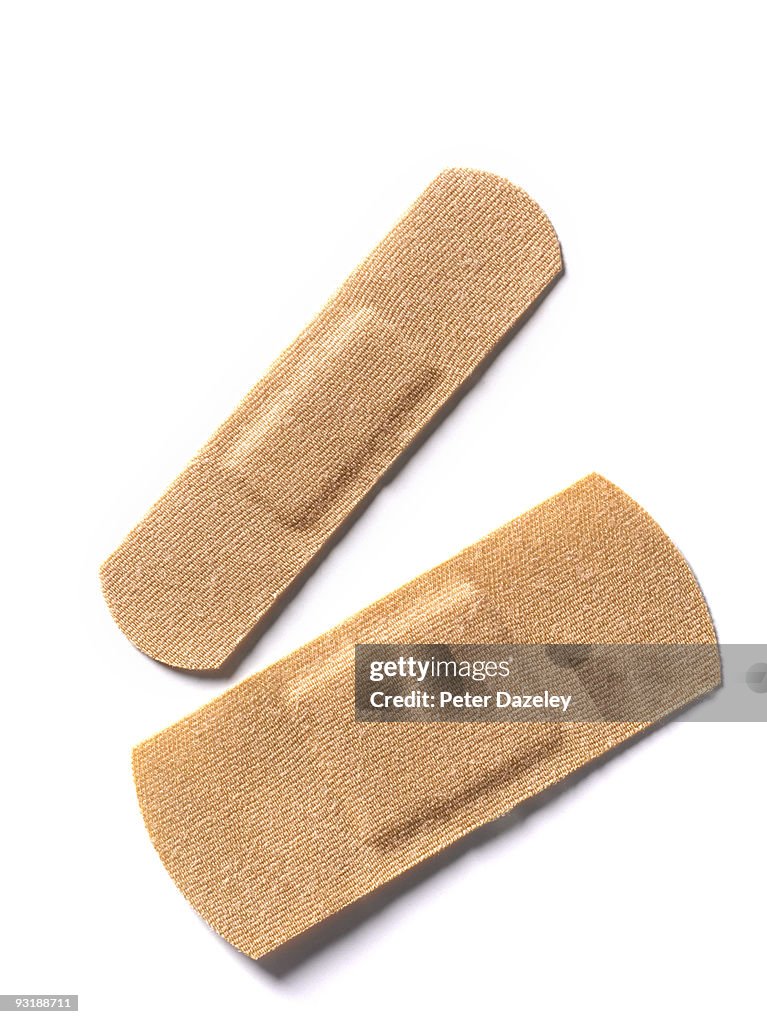 Two adhesive bandages from first aid kit.