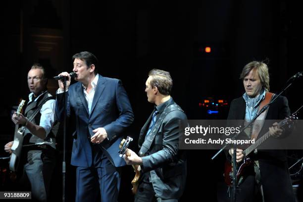 Gary Kemp, Tony Hadley, Martin Kemp and Steve Norman of Spandau Ballet perform live on stage at BBC Broadcasting House on November 17, 2009 in...