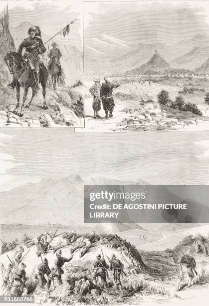 Guides on the Khyber pass, view of Kabul, Battle of Ali Masjid, Afghanistan and Pakistan, Second Anglo-Afghan War, engraving by Canedi from...