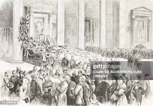 Floral wreaths on the tomb of King Victor Emmanuel II in the Pantheon marking the first anniversary of his death, January 9 Rome, Italy, designed by...