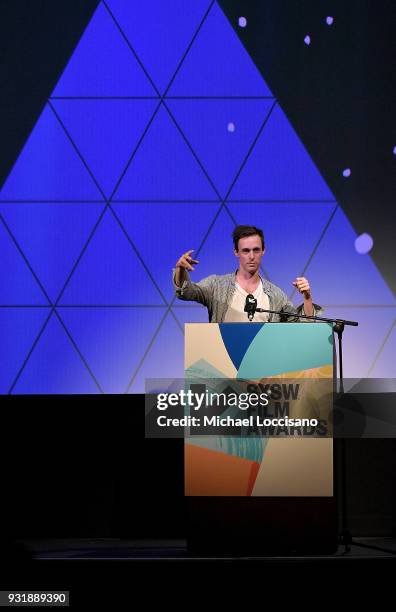 Filmmaker Danny Madden accepts an award at the SXSW Film Awards show during the 2018 SXSW Conference and Festivals at Paramount Theatre on March 13,...