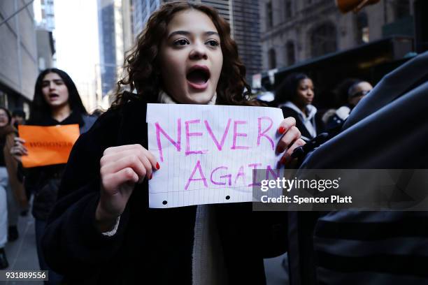 Students from surrounding schools gather at Zuccotti Park in lower Manhattan to mark one month since the high school shooting in Parkland, Florida...