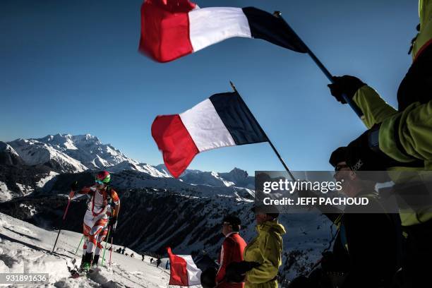 Spanish skier Oriol Cardona competes on March 14, 2018 during the first stage of the 33rd edition of the Pierra Menta ski mountaineering competition...