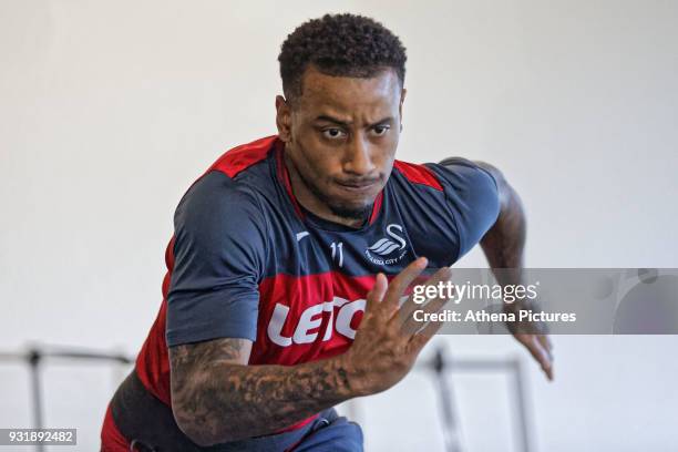 Luciano Narsingh exercises in the gym during the Swansea City Training at The Fairwood Training Ground on March 13, 2018 in Swansea, Wales.