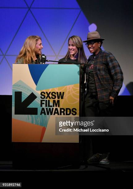 Olivia Newman, Veronica Nickel and Chanelle Elaine accept the SXSW Luna Bar Gamechanger 'Narrative' award for "First Watch" at the SXSW Film Awards...