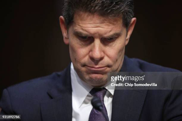 Acting Deputy Director of the Federal Bureau of Investigation David Bowdich testifies before the Senate Judiciary Committee during a hearing about...