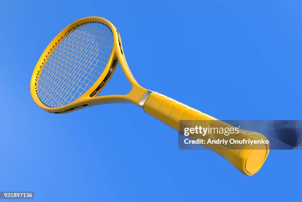 tennis racket on court - tennisschläger stock-fotos und bilder