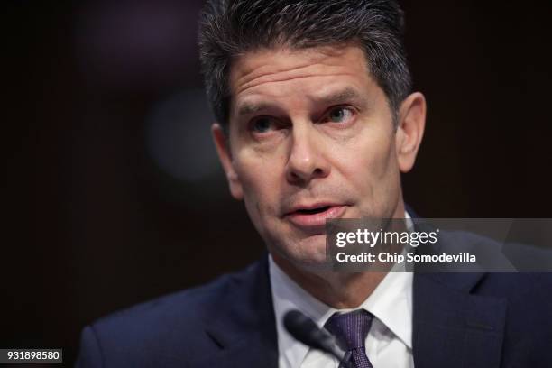 Acting Deputy Director of the Federal Bureau of Investigation David Bowdich testifies before the Senate Judiciary Committee during a hearing about...