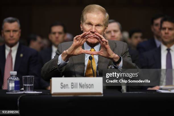 Sen. Bill Nelson testifies to the Senate Judiciary Committee about the damage done by assault rifles during a hearing about the massacre at Marjory...