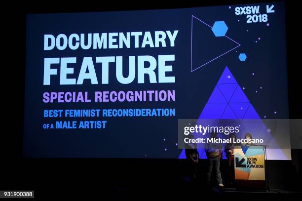 Documentarian Sasha Waters Freyer accepts the Documentary Feature award for "Garry Winogrand: All Things are Photographable" at the SXSW Film Awards...