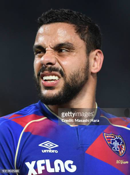 Diego Oliveira of FC Tokyo looks on during the J.League YBC Levain Cup Group A match between FC Tokyo and Albirex Niigata at Ajinomoto Stadium on...