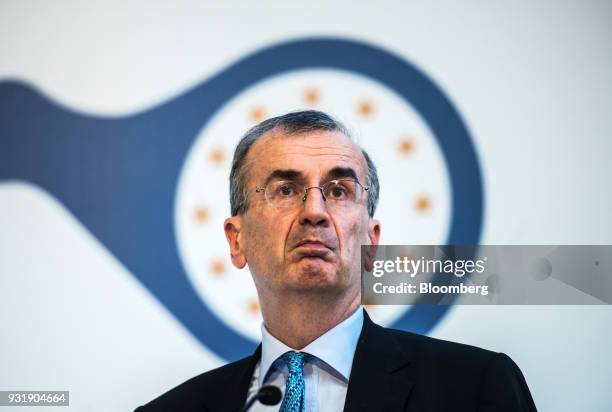 Francois Villeroy de Galhau, governor of the Bank of France, pauses at the 'ECB and its Watchers' conference in Frankfurt, Germany, on Wednesday,...