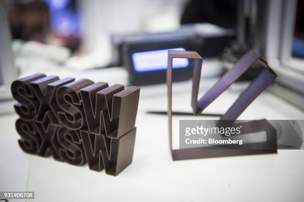 Chocolate designs made by a La Miam Factory 3D printer is displayed at the South By Southwest conference in Austin, Texas, U.S., on Tuesday, March...