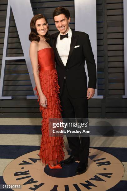 Allison Williams and Ricky Van Veen attend 2018 Vanity Fair Oscar Party Hosted By Radhika Jones - Arrivals at Wallis Annenberg Center for the...