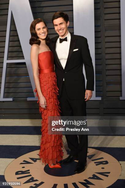 Allison Williams and Ricky Van Veen attend 2018 Vanity Fair Oscar Party Hosted By Radhika Jones - Arrivals at Wallis Annenberg Center for the...