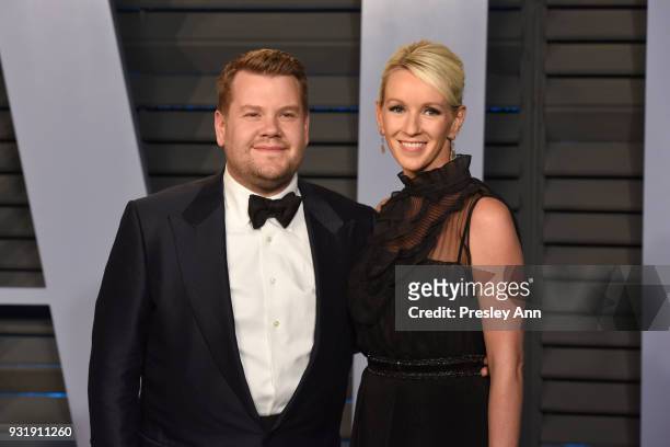 James Corden and Julia Carey attend 2018 Vanity Fair Oscar Party Hosted By Radhika Jones - Arrivals at Wallis Annenberg Center for the Performing...