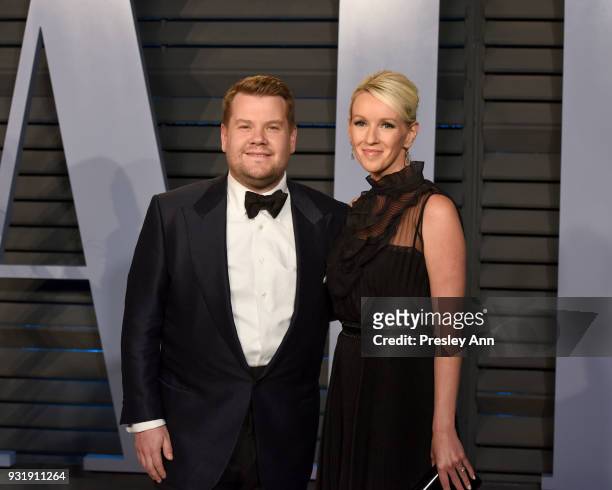 James Corden and Julia Carey attend 2018 Vanity Fair Oscar Party Hosted By Radhika Jones - Arrivals at Wallis Annenberg Center for the Performing...