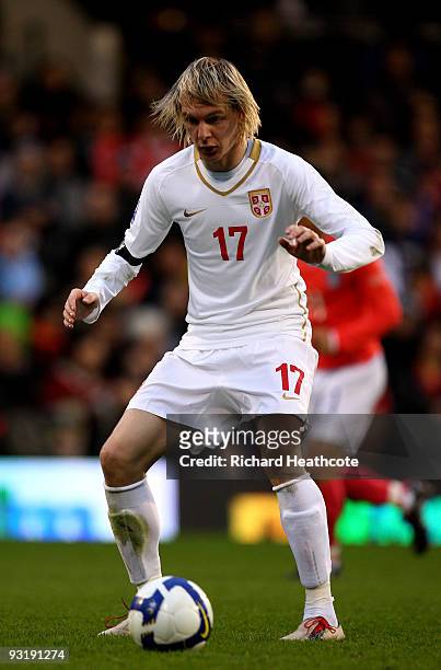 Milos Krasic of Serbia during the International Friendly match between South Korea and Serbia at Craven Cottage on November 18, 2009 in London,...