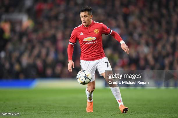 Alexis Sanchez of Manchester United in action during the UEFA Champions League Round of 16 Second Leg match between Manchester United and Sevilla FC...