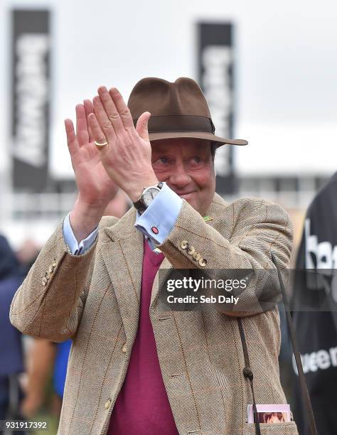 Cheltenham , United Kingdom - 14 March 2018; Trainer Nicky Henderson acknowledges the crowd after sending out Altior to win the Betway Queen Mother...